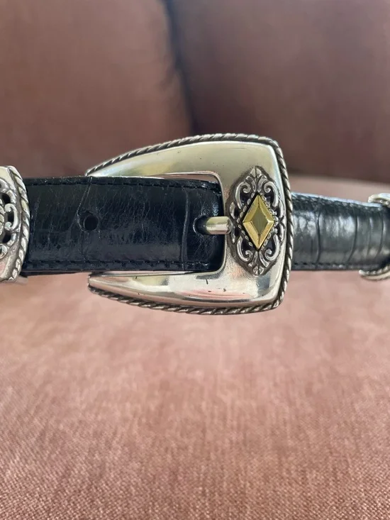 Brighton Black Western Belt, Silver with Medallion Sliders, Large/34, #40383 - Picture 2 of 7